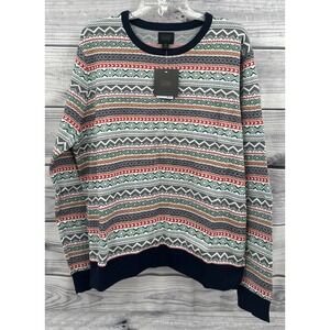 NORDSTROM 14th & UNION ZIG ZAG FAIR ISLE CREWNECK HOLIDAY SWEATER Men's XL‎ NEW